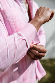Camisa guayabera de mezcla de algodón para hombre, manga larga con ribete decorativo