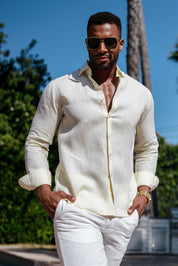 Camisa de manga larga con botones para hombre, 100 % lino