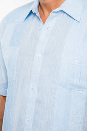 Camisa Guayabera de Lino 100% Teñida con Hilo para Hombre, Manga Corta, Diseño de 2 Bolsillos