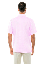 Camisa Guayabera de Lino 100% Teñida con Hilo para Hombre, Manga Corta, Diseño de 2 Bolsillos