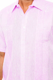 Camisa Guayabera de Lino 100% Teñida con Hilo para Hombre, Manga Corta, Diseño de 2 Bolsillos