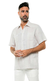 Camisa Guayabera de Lino 100% Teñida con Hilo para Hombre, Manga Corta, Diseño de 2 Bolsillos