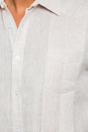 Camisa Guayabera de Lino 100% Teñida con Hilo para Hombre, Manga Corta, Diseño de 2 Bolsillos