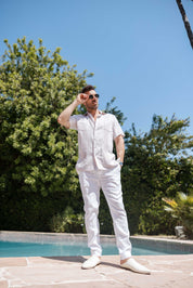 Camisa Guayabera de Lino 100% Teñida con Hilo para Hombre, Manga Corta, Diseño de 2 Bolsillos