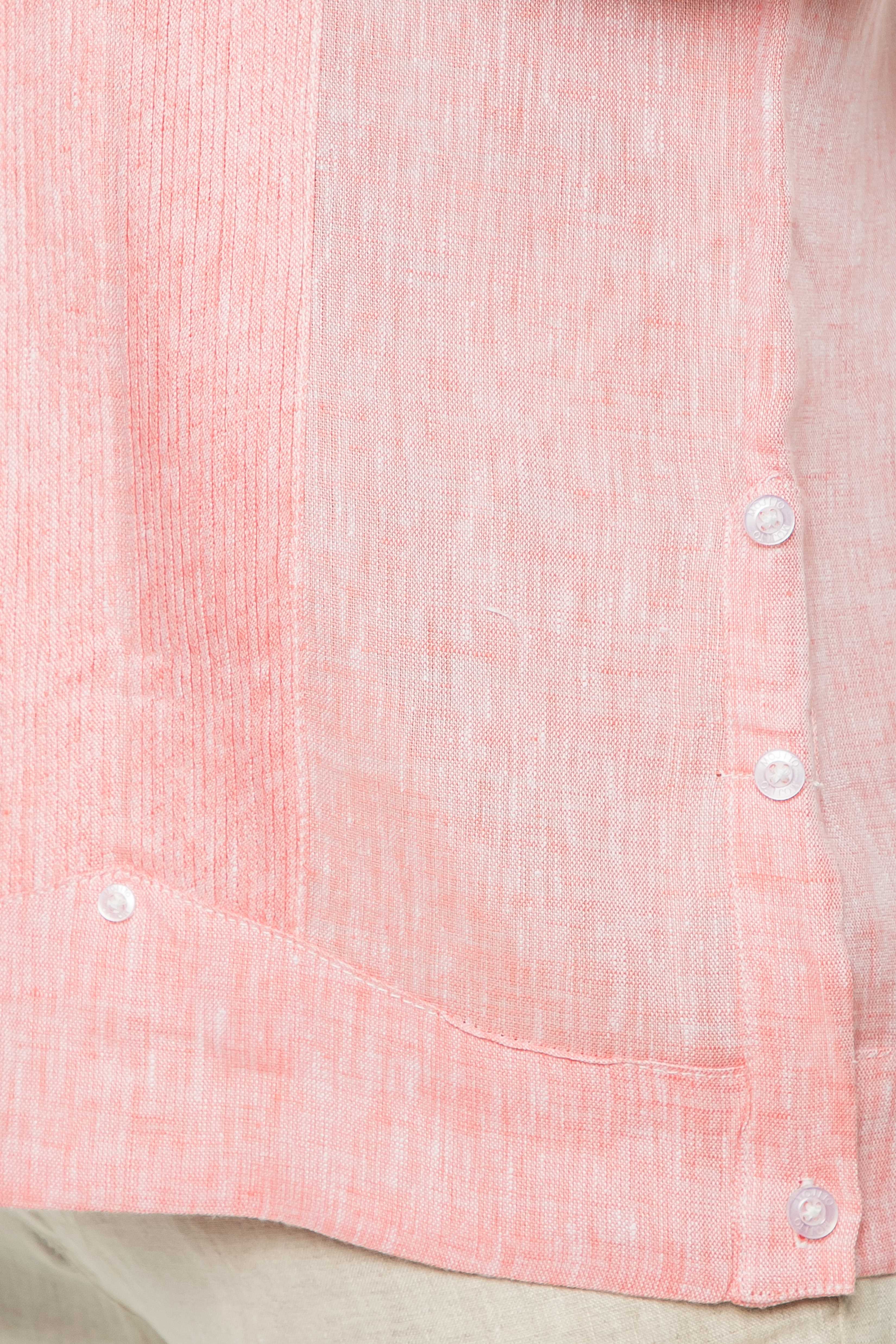 Camisa Guayabera de Lino 100% Teñida con Hilo para Hombre, Manga Corta, Diseño de 2 Bolsillos