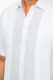 Camisa Guayabera de Lino 100% Teñida con Hilo para Hombre, Manga Corta, Diseño de 2 Bolsillos