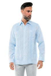 Camisa Guayabera de Manga Larga para Hombre, 100% Lino, Diseño de Dos Bolsillos