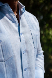 Camisa Guayabera de Manga Larga para Hombre, 100% Lino, Diseño de Dos Bolsillos