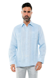 Camisa Guayabera de Manga Larga para Hombre, 100% Lino, Diseño de Dos Bolsillos