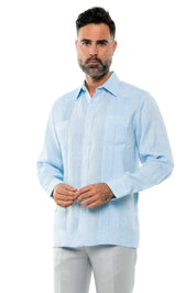 Camisa Guayabera de Manga Larga para Hombre, 100% Lino, Diseño de Dos Bolsillos