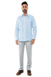 Camisa Guayabera de Manga Larga para Hombre, 100% Lino, Diseño de Dos Bolsillos
