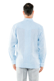Camisa Guayabera de Manga Larga para Hombre, 100% Lino, Diseño de Dos Bolsillos