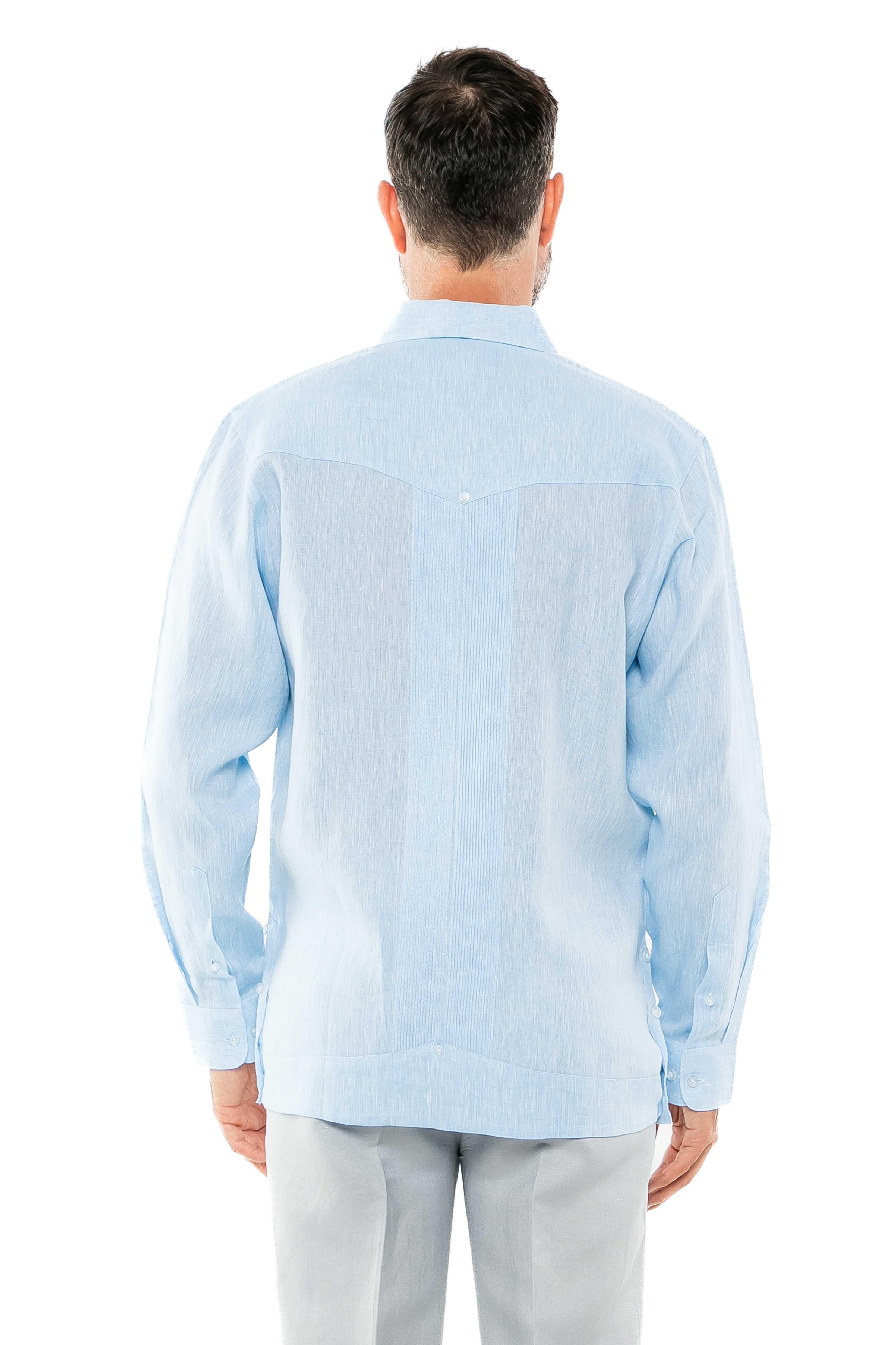 Camisa Guayabera de Manga Larga para Hombre, 100% Lino, Diseño de Dos Bolsillos