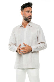 Camisa Guayabera de Manga Larga para Hombre, 100% Lino, Diseño de Dos Bolsillos
