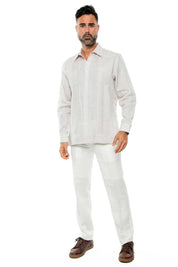Camisa Guayabera de Manga Larga para Hombre, 100% Lino, Diseño de Dos Bolsillos