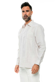 Camisa Guayabera de Manga Larga para Hombre, 100% Lino, Diseño de Dos Bolsillos