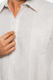 Camisa Guayabera de Manga Larga para Hombre, 100% Lino, Diseño de Dos Bolsillos