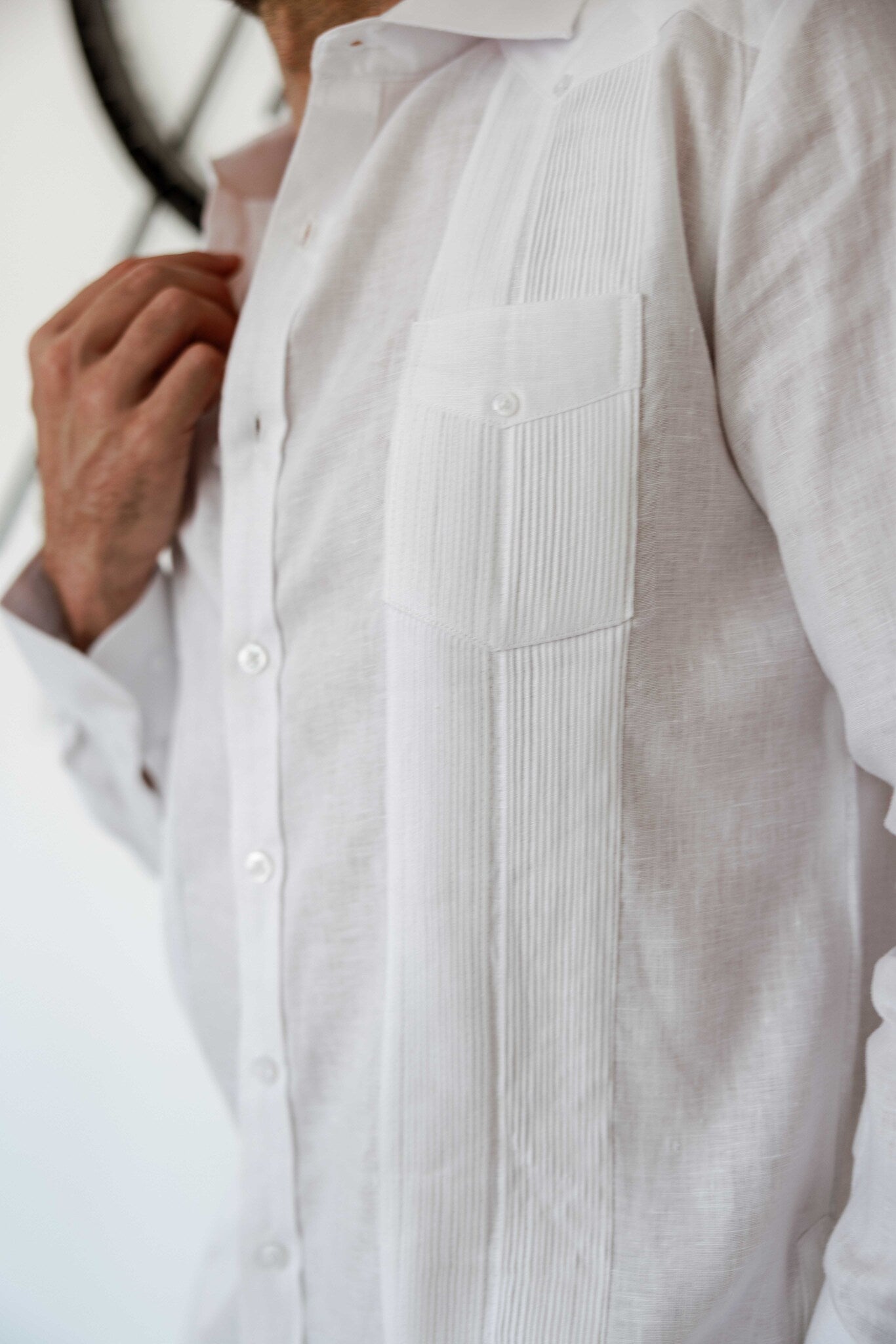 Camisa Guayabera de Manga Larga para Hombre, 100% Lino, Diseño de Dos Bolsillos