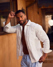 Camisa Guayabera de Manga Larga para Hombre, 100% Lino, Diseño de Dos Bolsillos