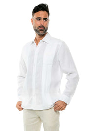 Camisa Guayabera de Manga Larga para Hombre, 100% Lino, Diseño de Dos Bolsillos
