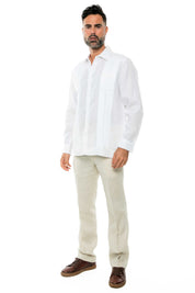 Camisa Guayabera de Manga Larga para Hombre, 100% Lino, Diseño de Dos Bolsillos