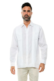 Camisa Guayabera de Manga Larga para Hombre, 100% Lino, Diseño de Dos Bolsillos