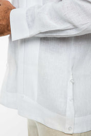 Camisa Guayabera de Manga Larga para Hombre, 100% Lino, Diseño de Dos Bolsillos