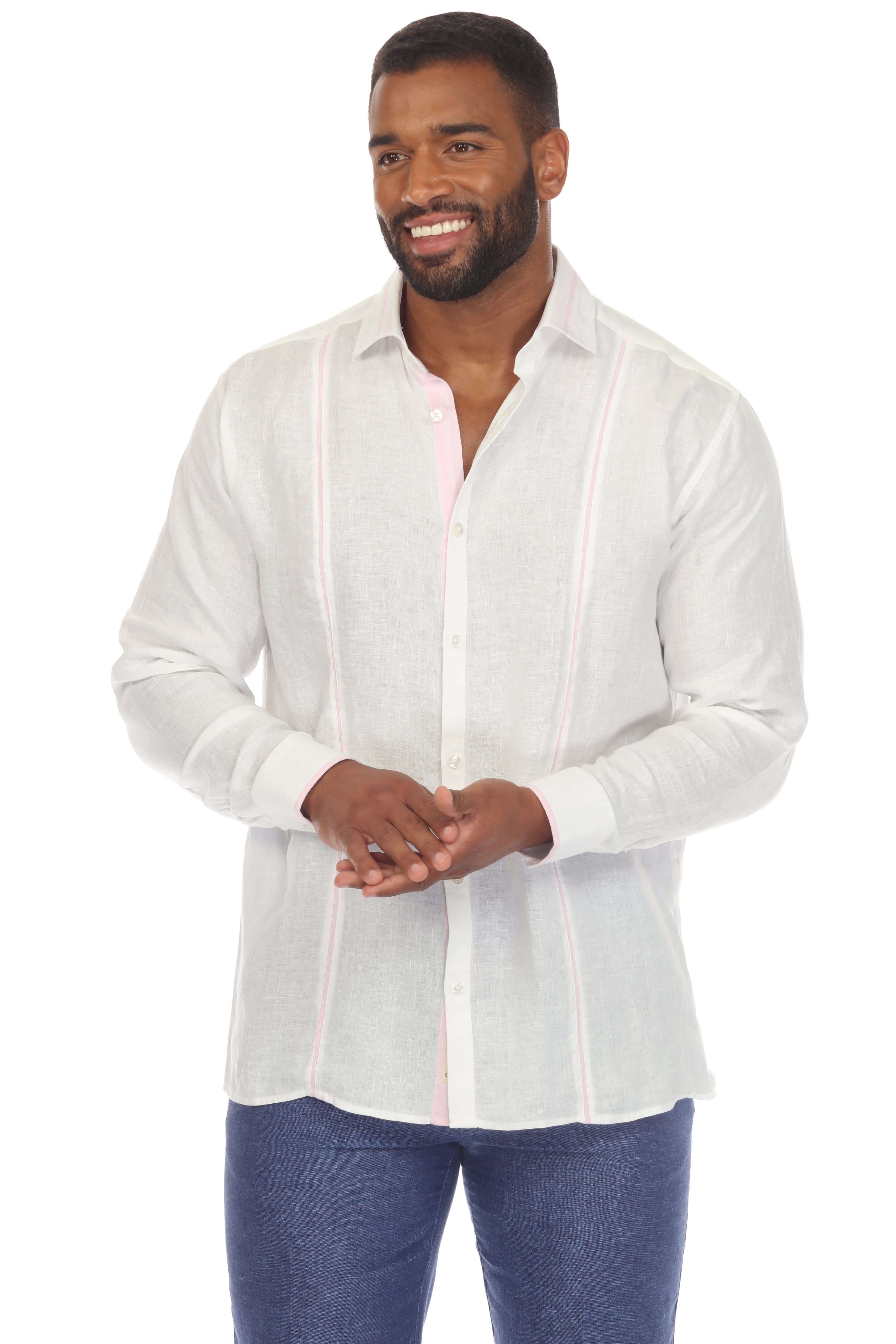 Men's Casual Multi Color Block Design 100% Linen Shirt Long Sleeve