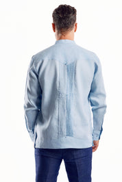 Guayabera de boda para hombre, 100 % lino, con cuello mandarín y detalles plisados