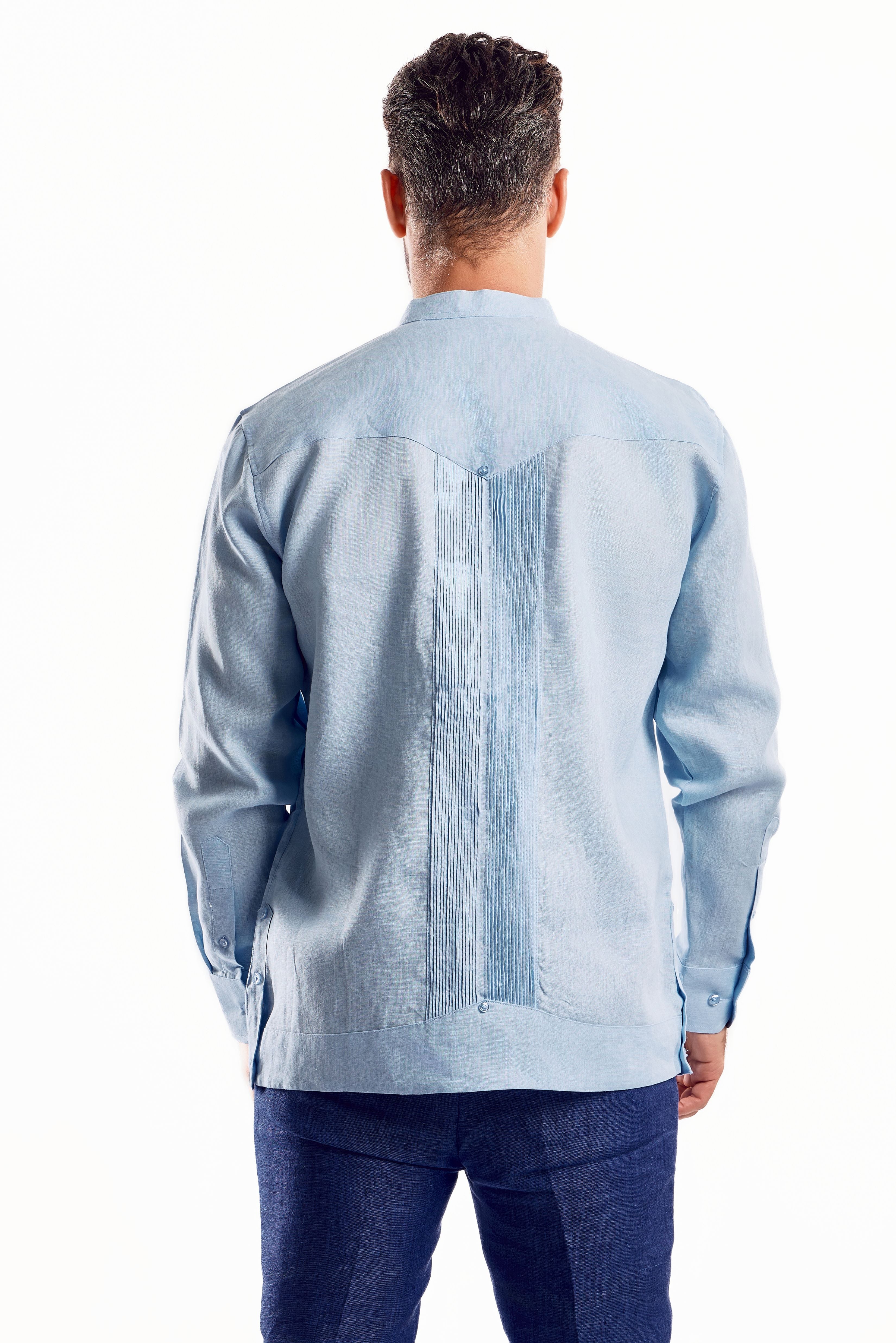 Guayabera de boda para hombre, 100 % lino, con cuello mandarín y detalles plisados