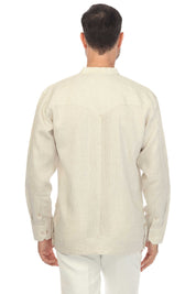 Guayabera de boda para hombre, 100 % lino, con cuello mandarín y detalles plisados