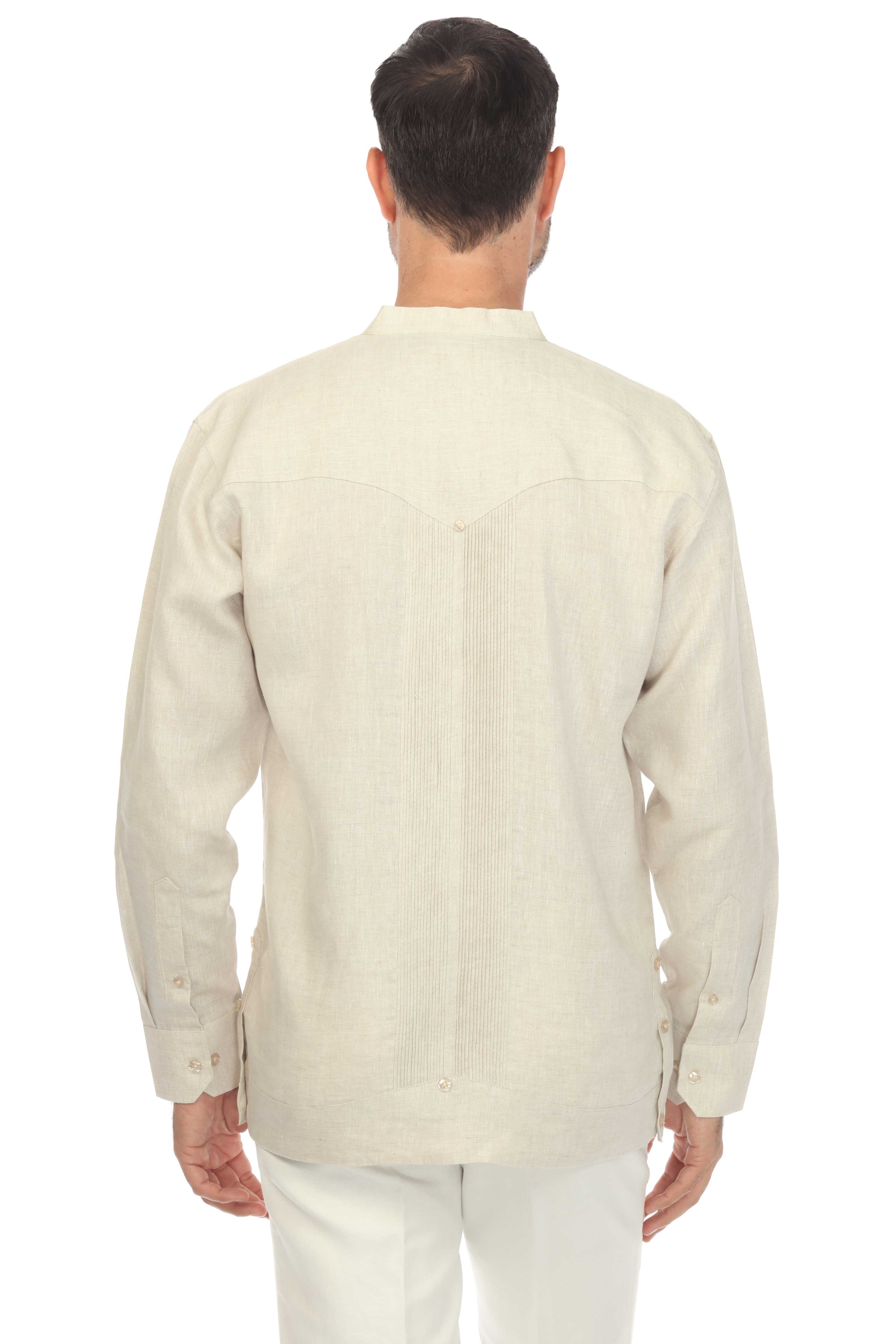 Guayabera de boda para hombre, 100 % lino, con cuello mandarín y detalles plisados