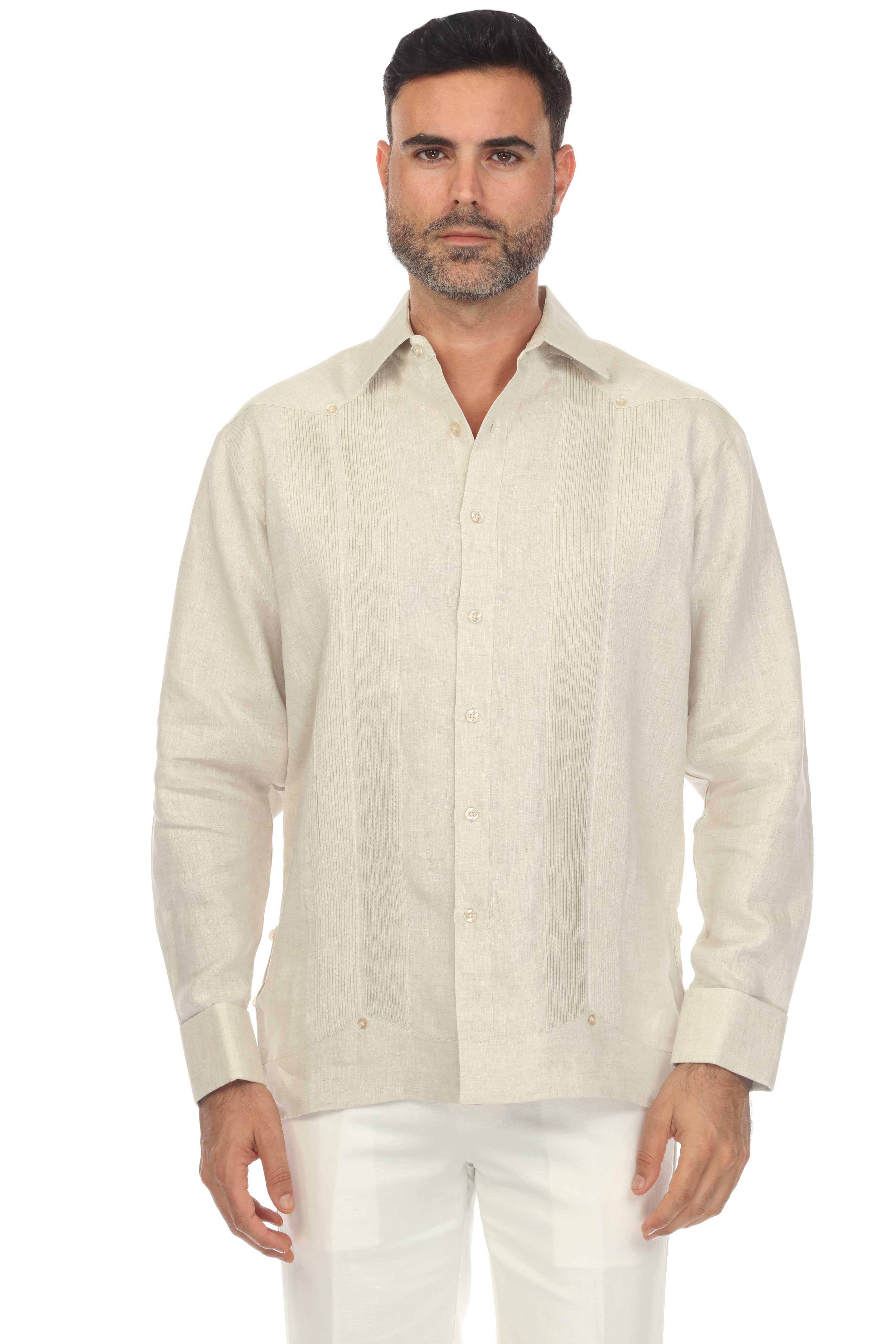 Men’s 100% Linen Wedding Shirt – Framed Pleat Guayabera with French Cuffs