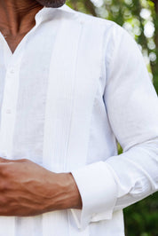 Camisa de boda para hombre 100% lino – Guayabera con pliegues enmarcados y puños franceses