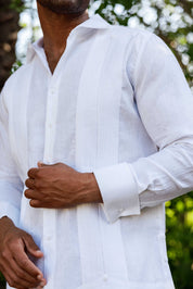 Camisa de boda para hombre 100% lino – Guayabera con pliegues enmarcados y puños franceses