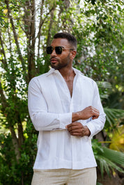 Camisa de boda para hombre 100% lino – Guayabera con pliegues enmarcados y puños franceses