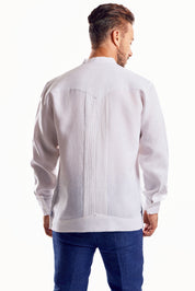 Camisa Guayabera de Cuello Mandarín 100% Lino para Hombre, Manga Larga con Bordado