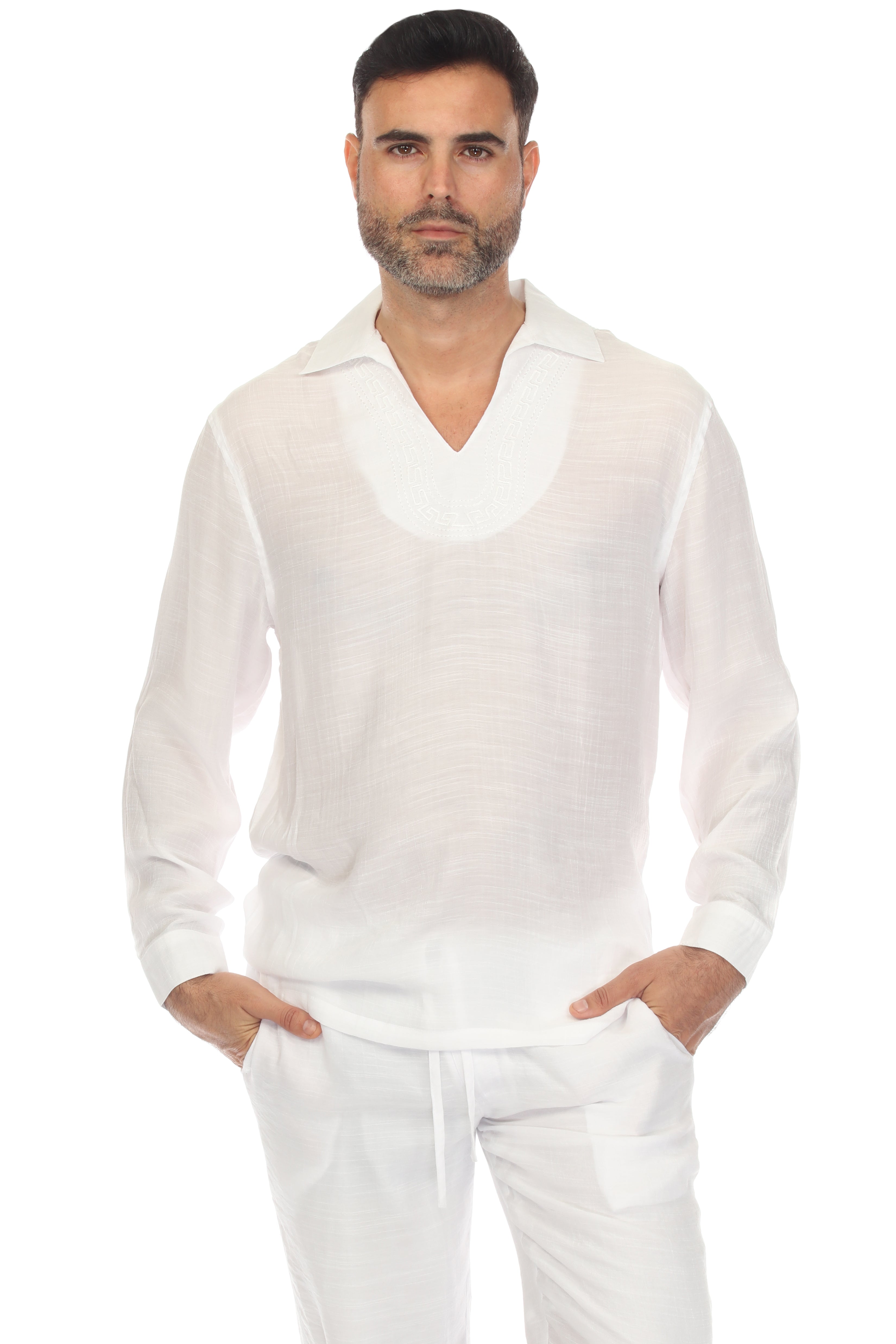 Camisa playera de cuello en V para hombre, manga larga, con
