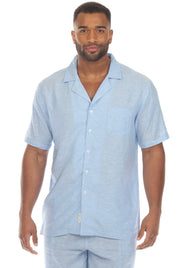 Men's Causal Beach Resort Wear Camp Collar Short Sleeve Linen Blend Button Down Shirt