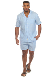 Men's Causal Beach Resort Wear Camp Collar Short Sleeve Linen Blend Button Down Shirt