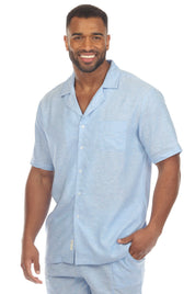 Men's Causal Beach Resort Wear Camp Collar Short Sleeve Linen Blend Button Down Shirt