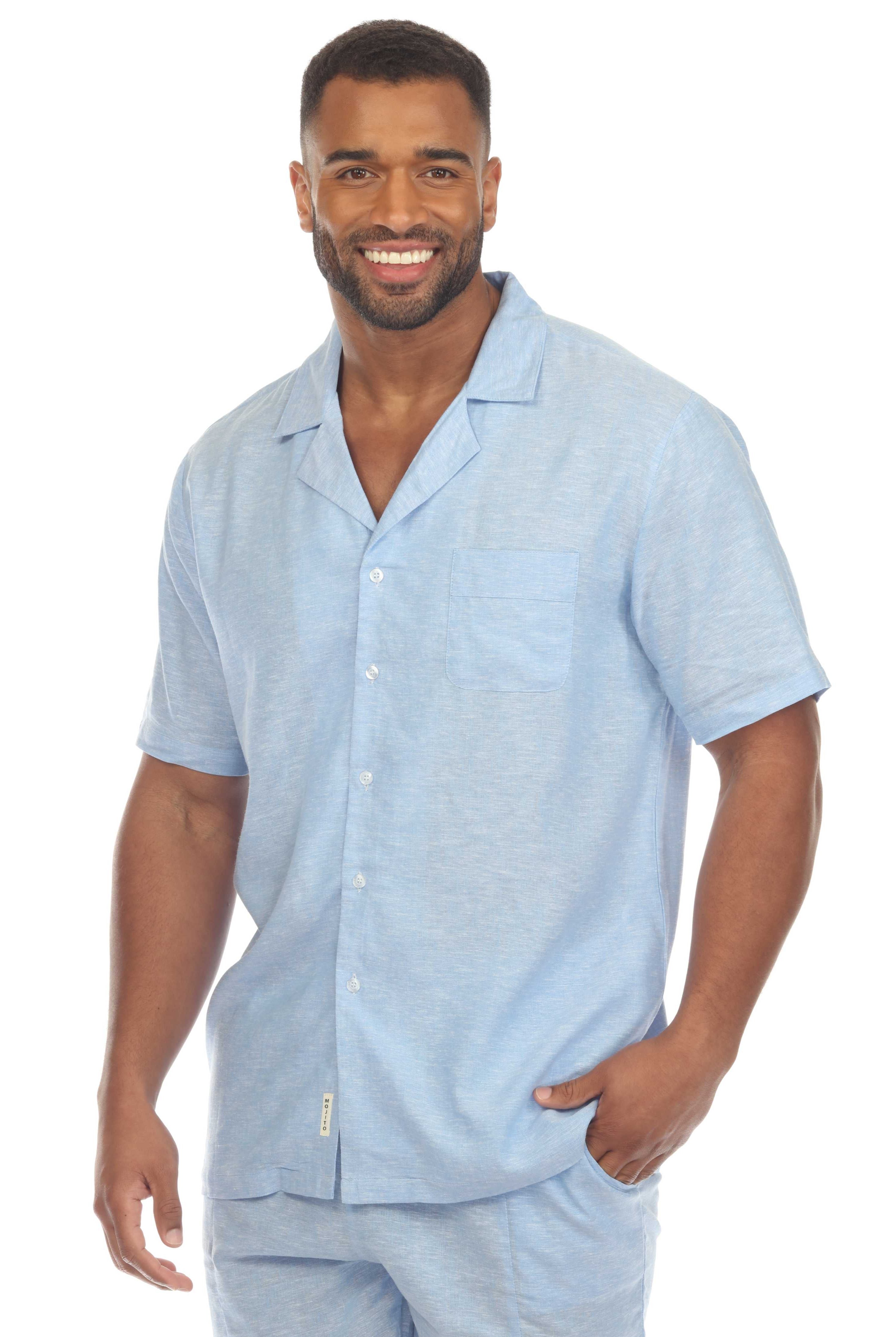 Men's Causal Beach Resort Wear Camp Collar Short Sleeve Linen Blend Button Down Shirt