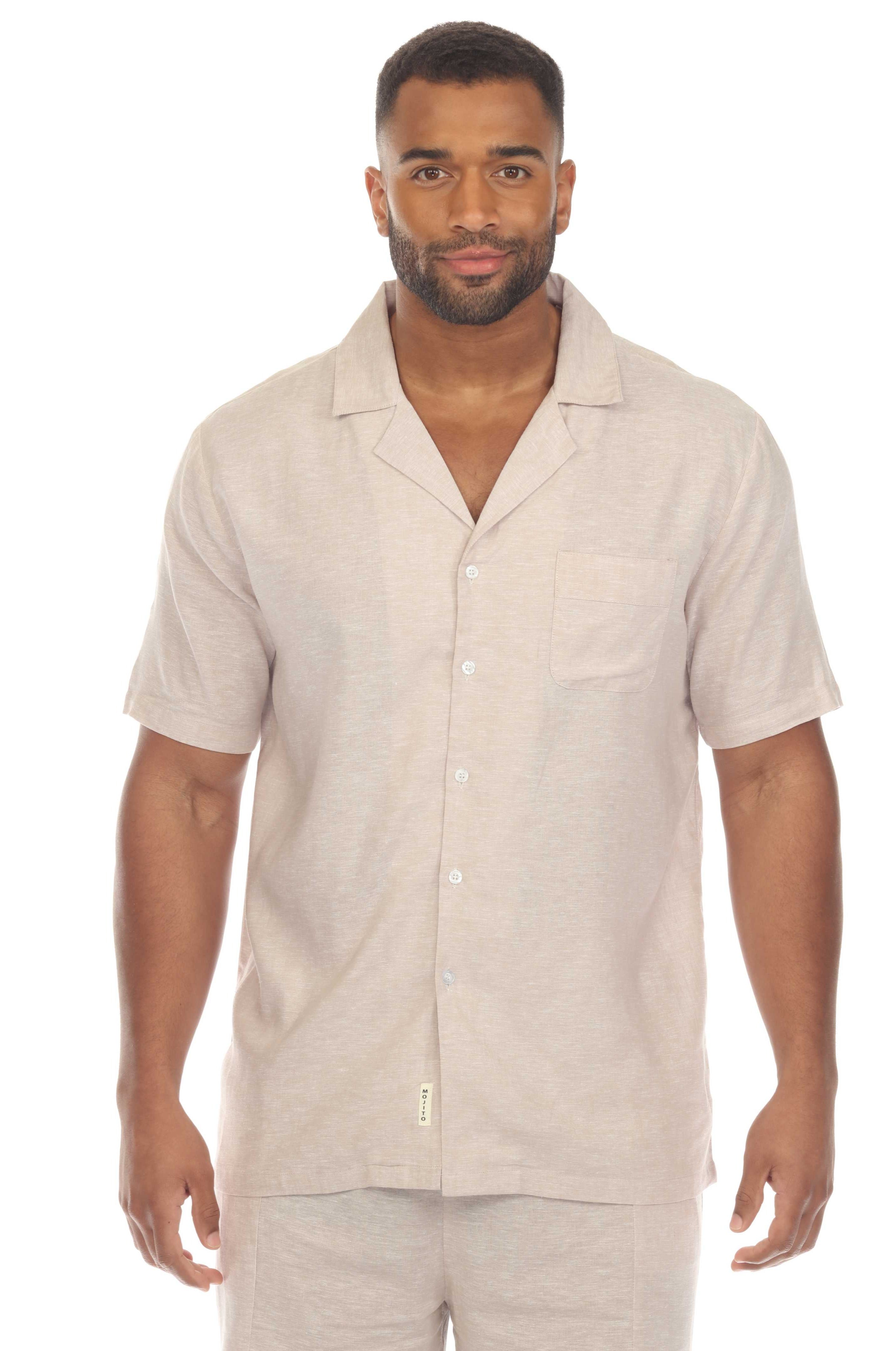 Men's Causal Beach Resort Wear Camp Collar Short Sleeve Linen Blend Button Down Shirt