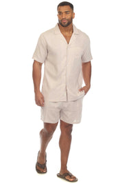 Men's Causal Beach Resort Wear Camp Collar Short Sleeve Linen Blend Button Down Shirt