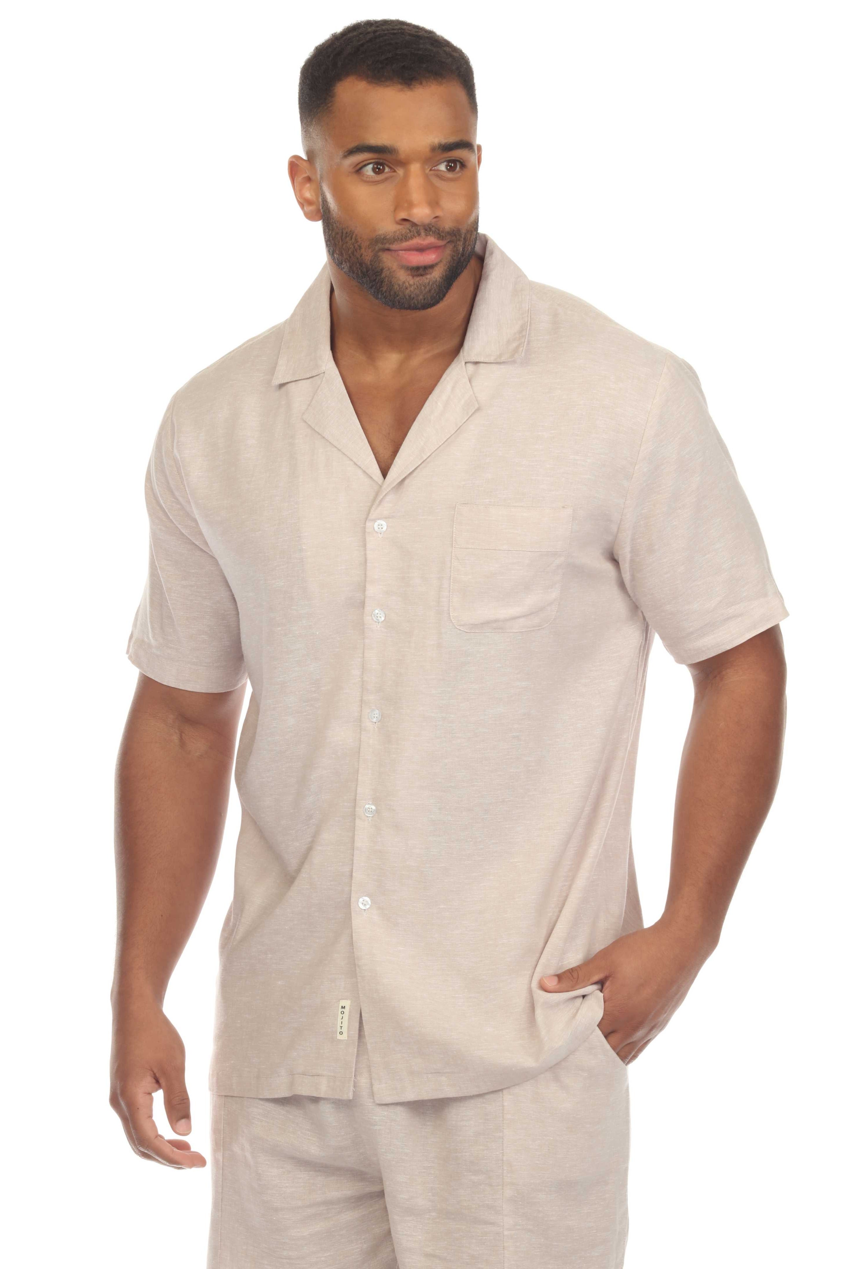 Men's Causal Beach Resort Wear Camp Collar Short Sleeve Linen Blend Button Down Shirt