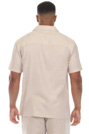 Men's Causal Beach Resort Wear Camp Collar Short Sleeve Linen Blend Button Down Shirt
