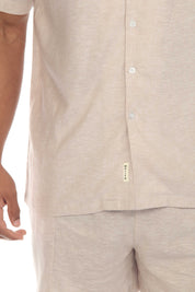 Men's Causal Beach Resort Wear Camp Collar Short Sleeve Linen Blend Button Down Shirt
