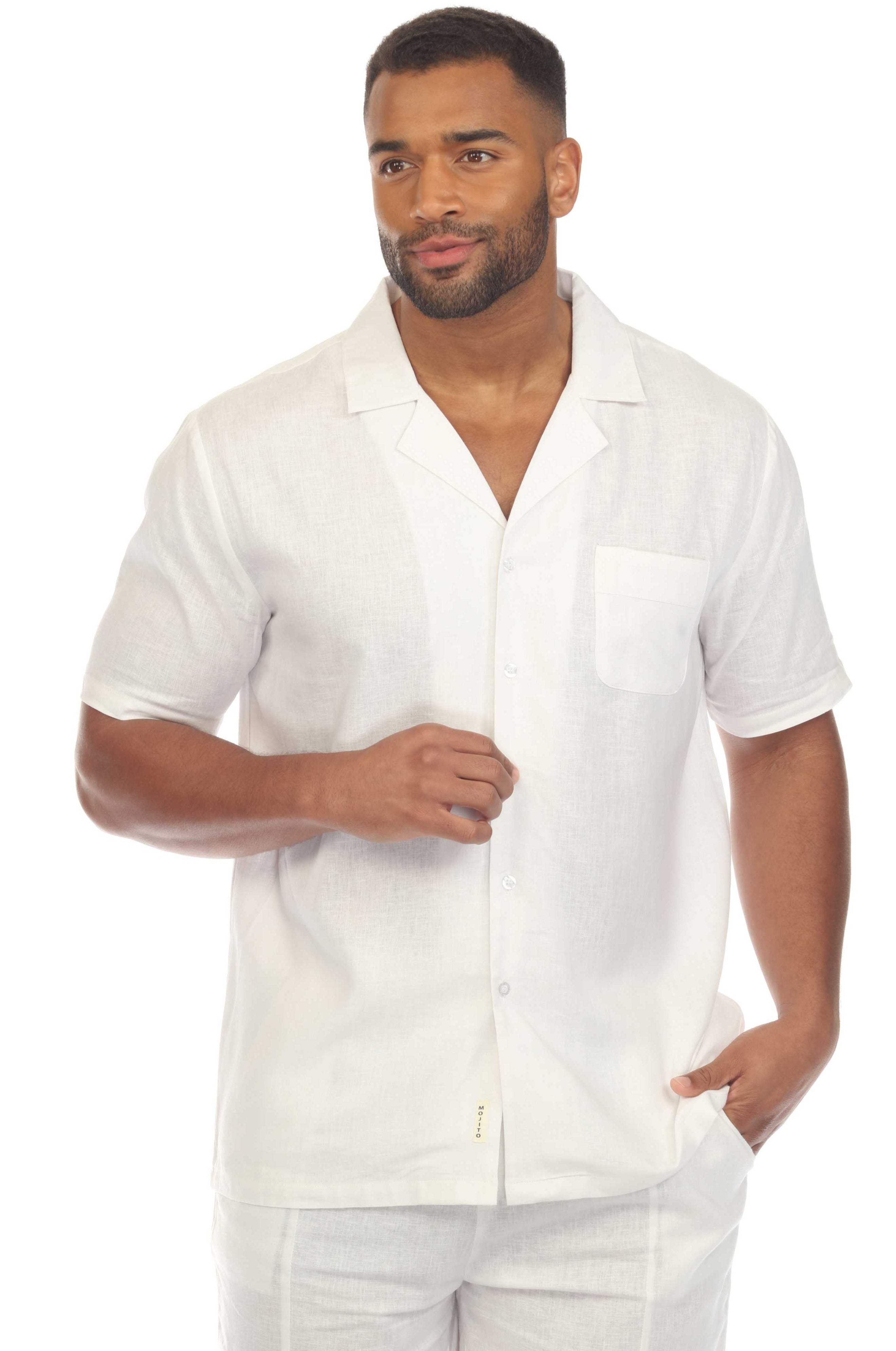 Men's Causal Beach Resort Wear Camp Collar Short Sleeve Linen Blend Button Down Shirt