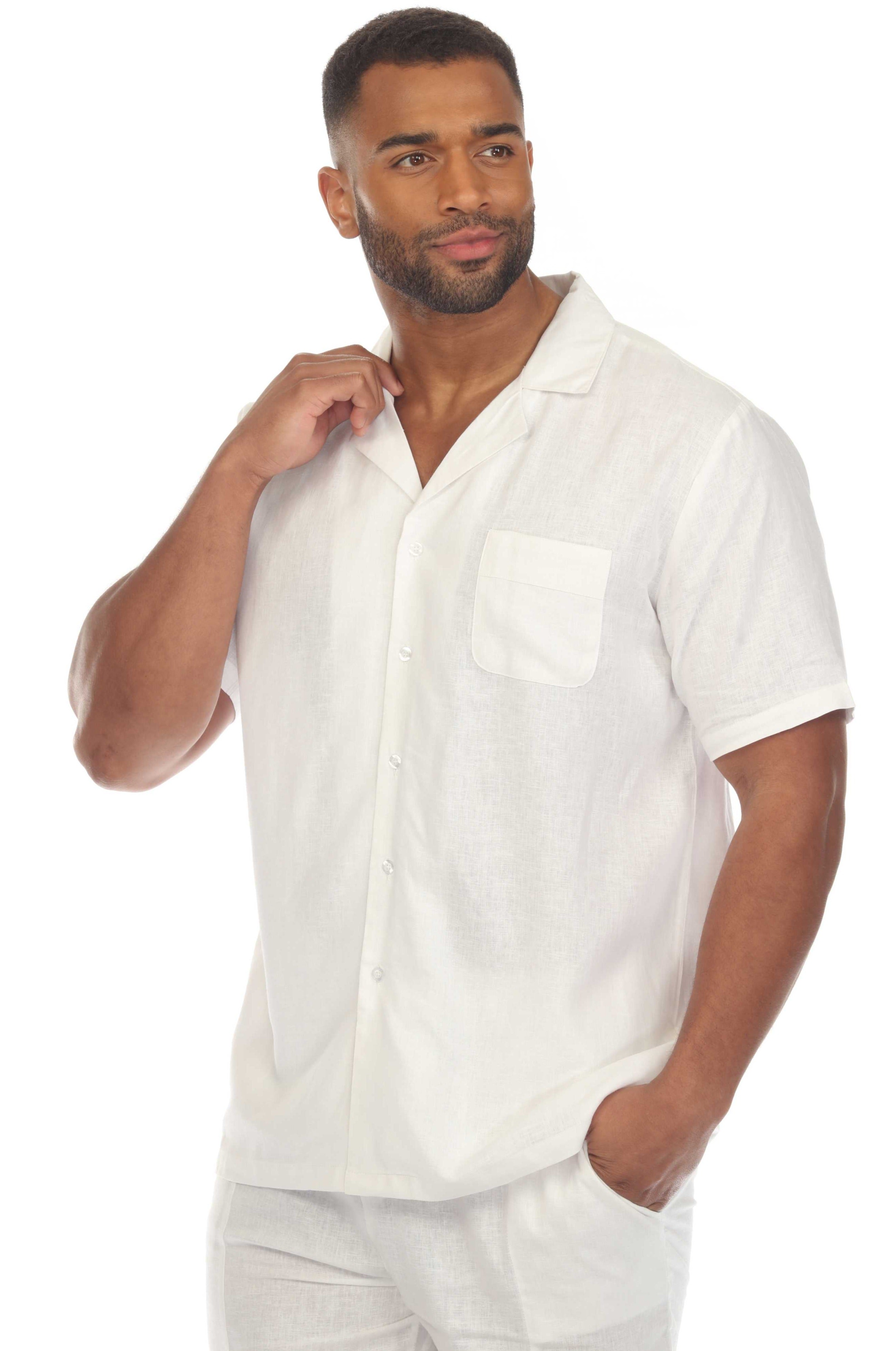 Men's Causal Beach Resort Wear Camp Collar Short Sleeve Linen Blend Button Down Shirt