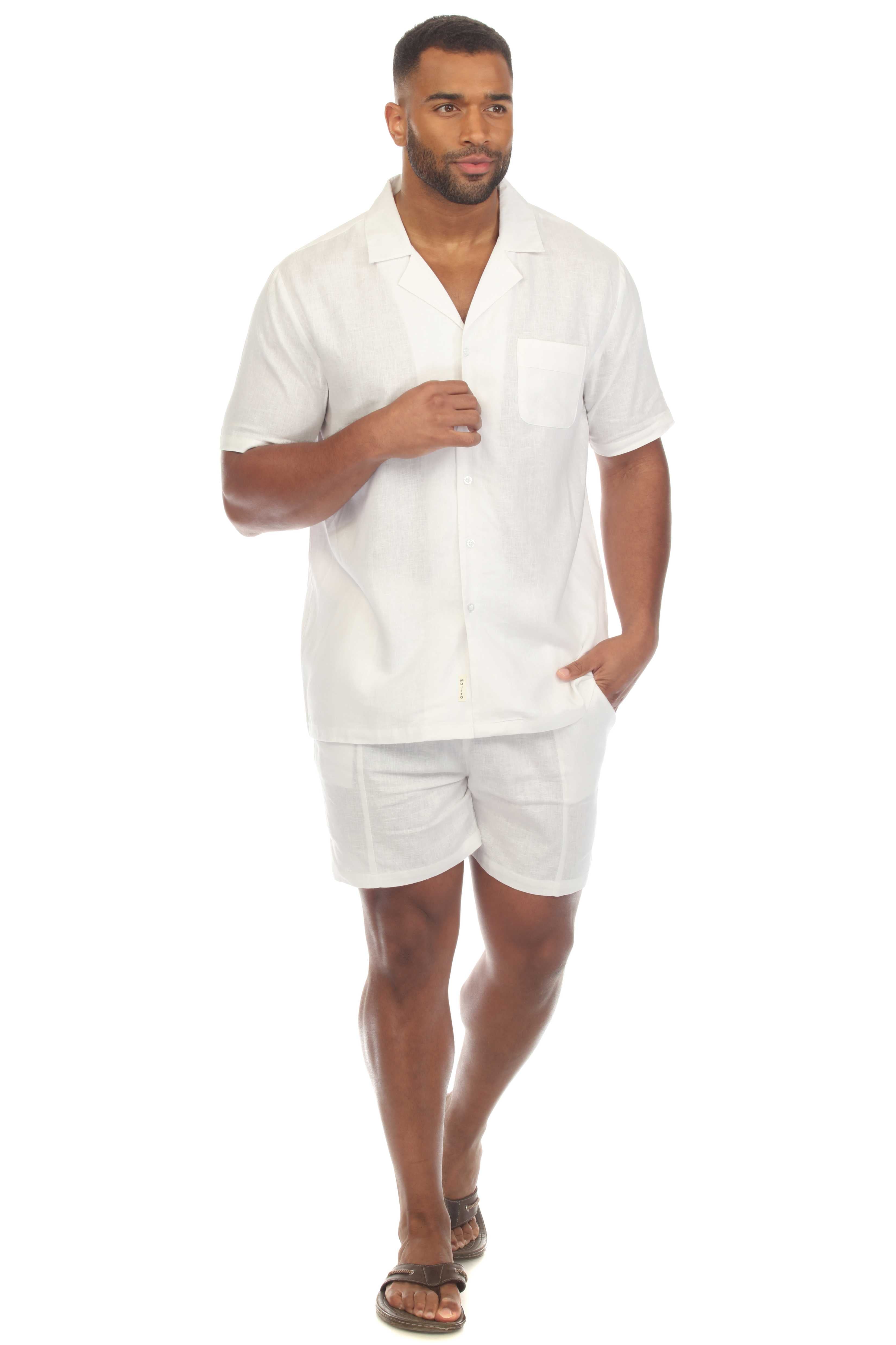 Men's Causal Beach Resort Wear Camp Collar Short Sleeve Linen Blend Button Down Shirt